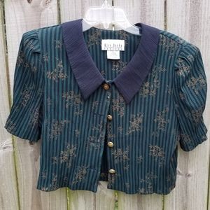 Vintage Crop Striped Button Up Top